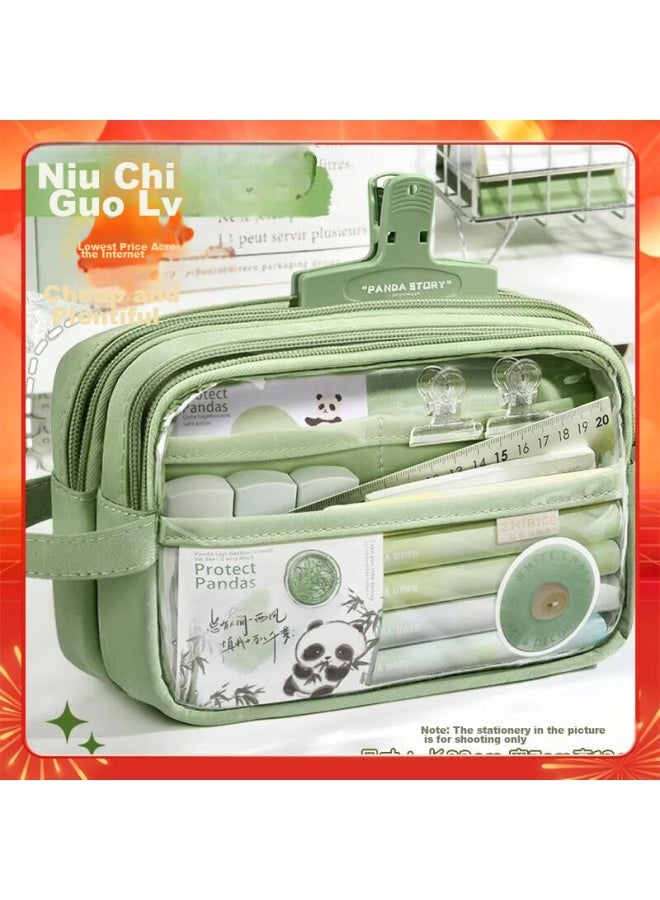 Panda Large Capacity Transparent Pencil Case For Girls New Style, Middle School Student Pencil Box, Children's Pencil Case, High-value Painful Design, Simple Style, Boys' Version, Girls' Version Stationery Box - Image 1