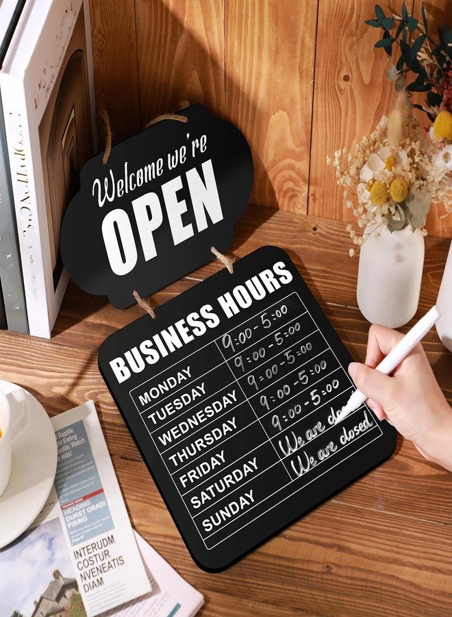 جيتك لوحة طباشيرية معلقة من Jetec، ساعات العمل، مفتوح/مغلق، لوحة ترحيب خشبية، لوحة باب مطعم مزدوجة الجوانب مع قلم سبورة قابل للمسح، مناسبة لمحلات بيع الزهور والمقاهي والمطاعم (أسود) - Image 2
