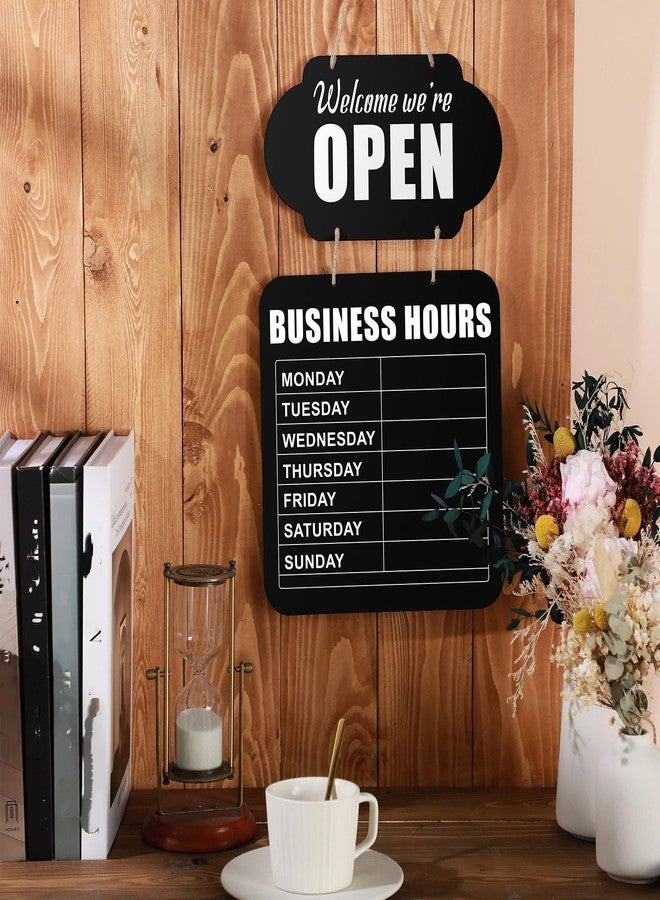 جيتك لوحة طباشيرية معلقة من Jetec، ساعات العمل، مفتوح/مغلق، لوحة ترحيب خشبية، لوحة باب مطعم مزدوجة الجوانب مع قلم سبورة قابل للمسح، مناسبة لمحلات بيع الزهور والمقاهي والمطاعم (أسود) - Image 4