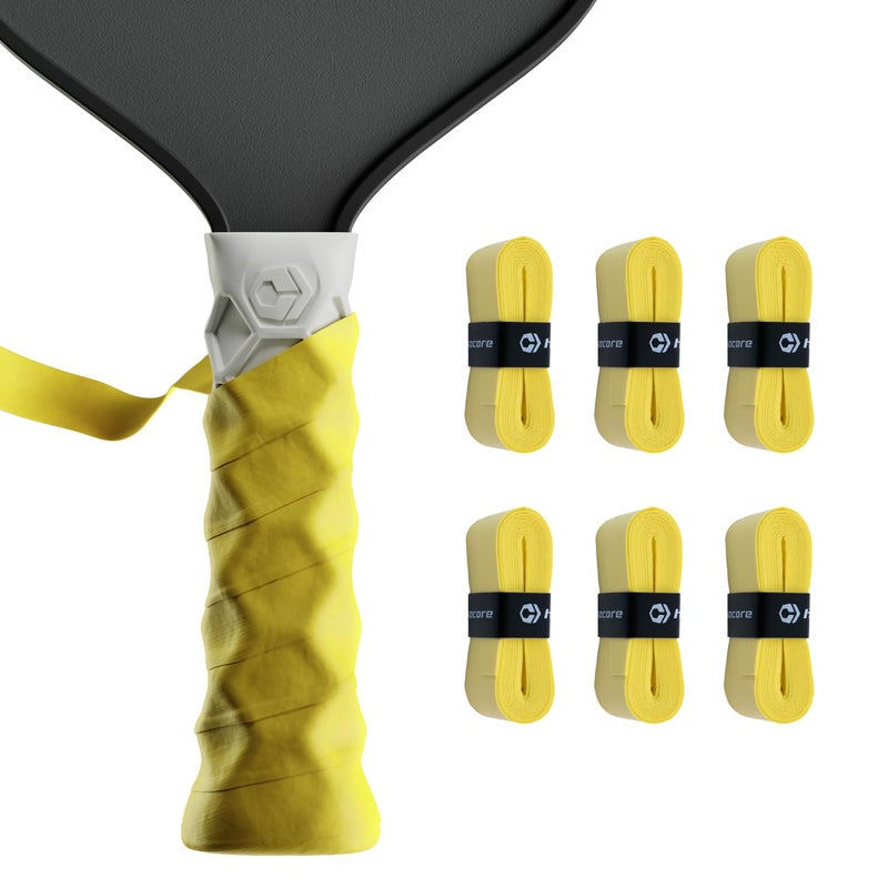 Hesacore Hesatac Overgrip Tape â€“ 6 Pack â€“ Yellow â€“ for Pickleball, Padel & Tennis â€“ Sweat Absorbing, Soft, Anti-Slip, Stretchable Overgrip - Image 1
