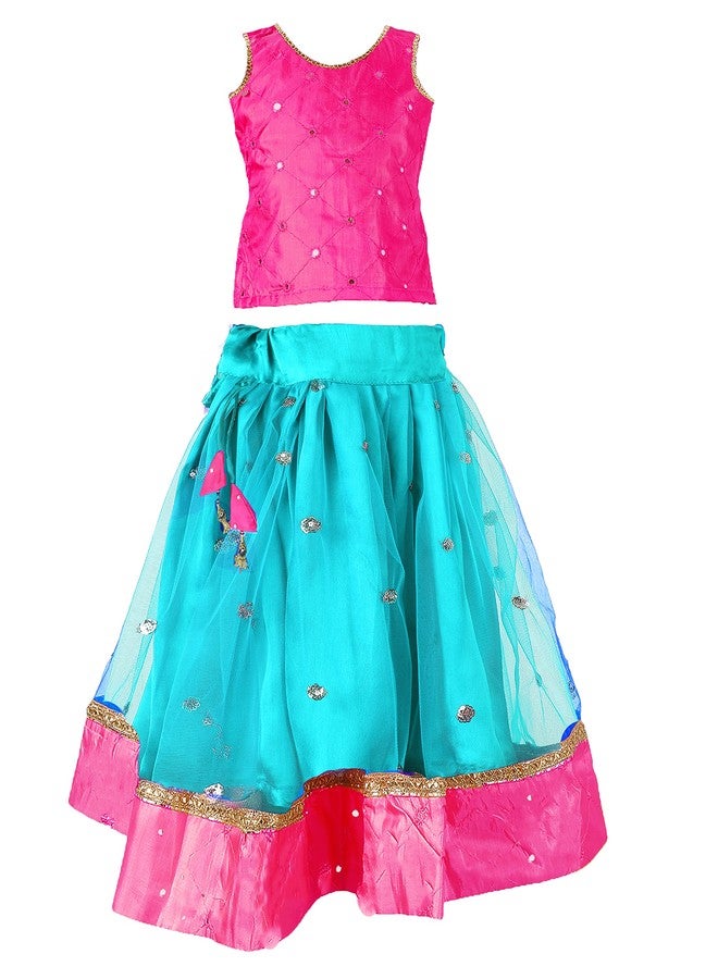 HIBA Sky Blue Pink Baby Girl's Net Readymade Lehenga Choli new born baby Girl - Image 1
