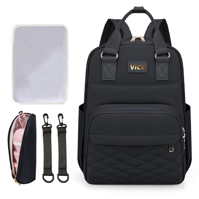 VICO Diaper Bag Backpack fow Women Multifunction Diaper Bag with Changing Pad, Insulated Case and Stroller Straps Large Capacity Travel Bags - Image 1