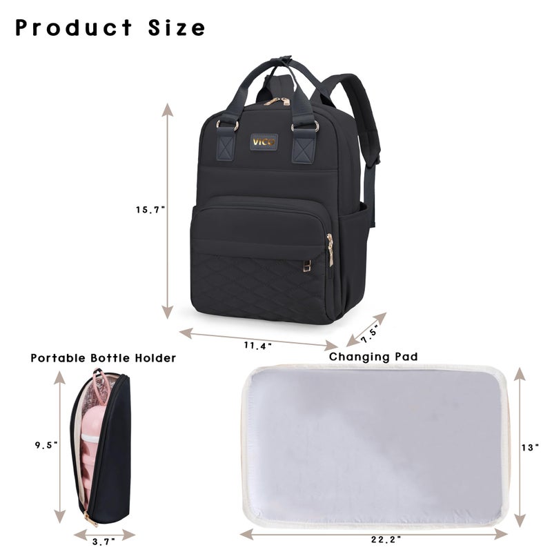 VICO Diaper Bag Backpack fow Women Multifunction Diaper Bag with Changing Pad, Insulated Case and Stroller Straps Large Capacity Travel Bags - Image 2