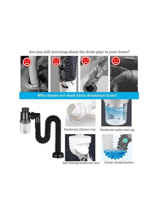 The Bros Bathroom Sink Drain, Anti Odor Bathroom Sink Drain Kit, with Flexible Sink Drain Pipe, Scalable P Trap Sink Drain Tube, Suitable for Bathroom, Kitchen Sink, Garbage Disposal, Shampoo Bowls  - Image 2