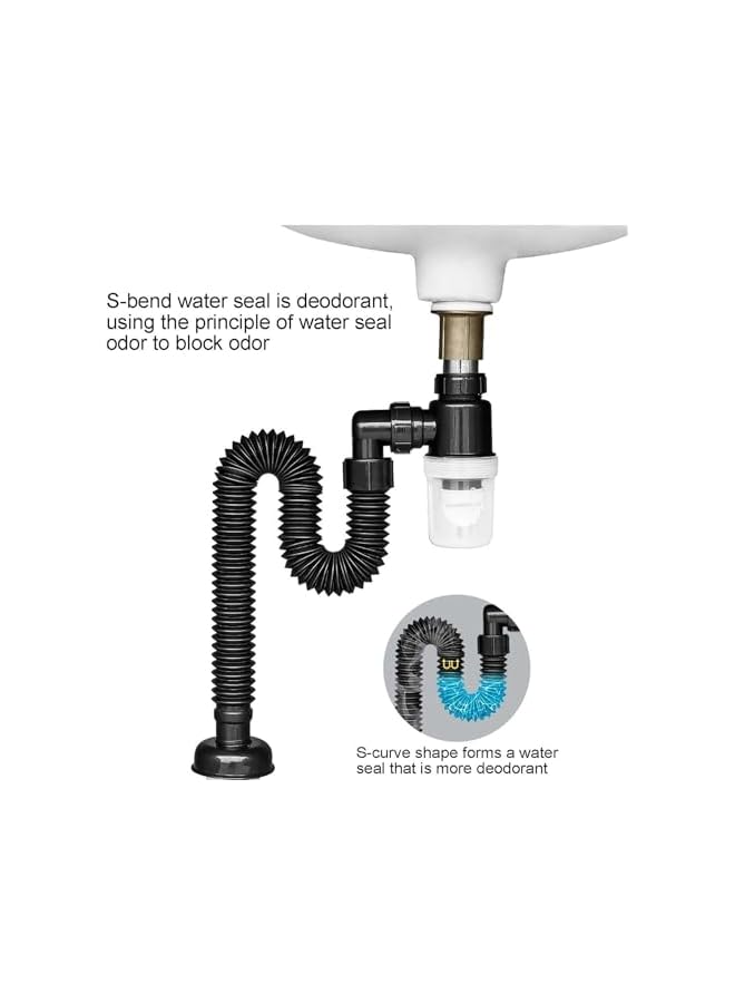 The Bros Bathroom Sink Drain, Anti Odor Bathroom Sink Drain Kit, with Flexible Sink Drain Pipe, Scalable P Trap Sink Drain Tube, Suitable for Bathroom, Kitchen Sink, Garbage Disposal, Shampoo Bowls  - Image 3