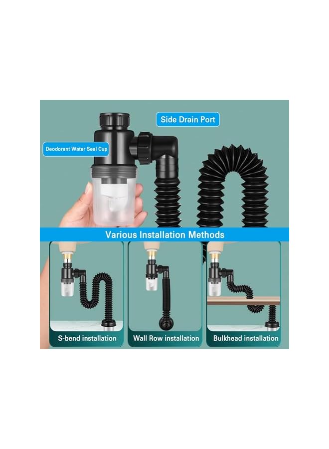 The Bros Bathroom Sink Drain, Anti Odor Bathroom Sink Drain Kit, with Flexible Sink Drain Pipe, Scalable P Trap Sink Drain Tube, Suitable for Bathroom, Kitchen Sink, Garbage Disposal, Shampoo Bowls  - Image 5