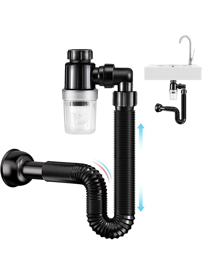 The Bros Bathroom Sink Drain, Anti Odor Bathroom Sink Drain Kit, with Flexible Sink Drain Pipe, Scalable P Trap Sink Drain Tube, Suitable for Bathroom, Kitchen Sink, Garbage Disposal, Shampoo Bowls  - Image 1