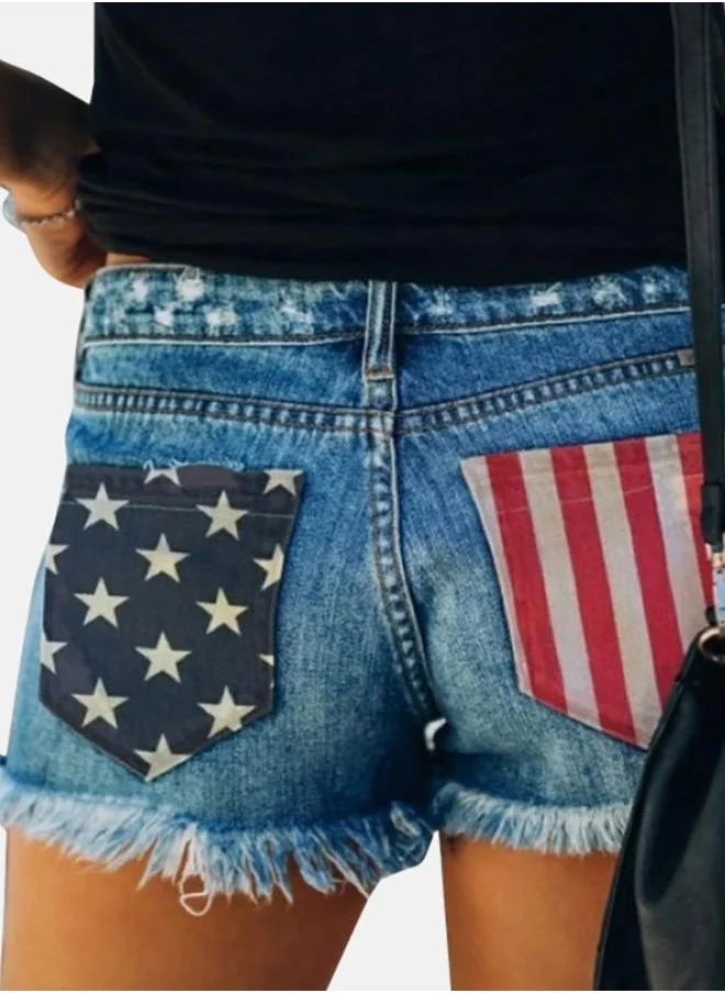 يونيكي Blue Printed Denim Shorts