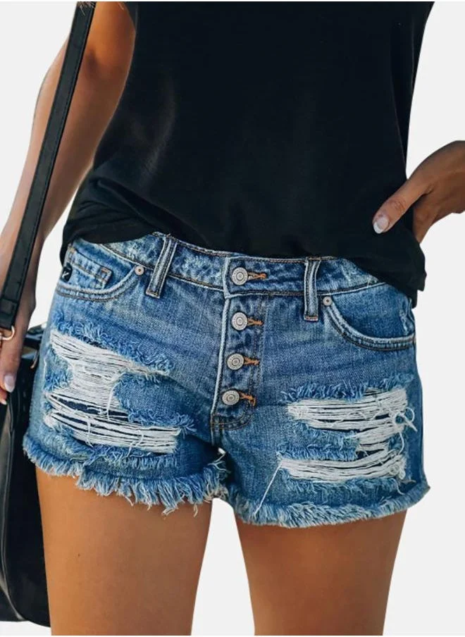 يونيكي Blue Printed Denim Shorts