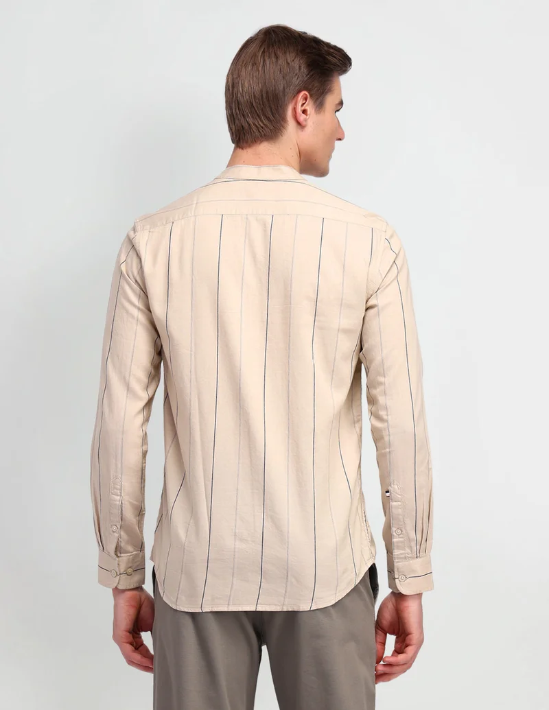 Arrow Beige Vertical Striped Slim Fit Shirt for Men | Best Price UAE