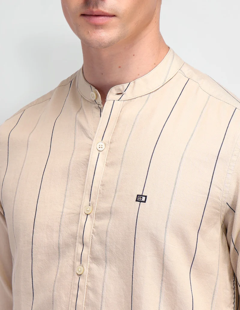 Arrow Beige Vertical Striped Slim Fit Shirt for Men | Best Price UAE