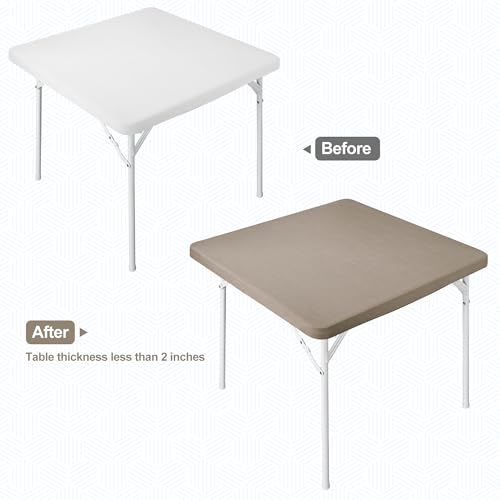 Monibana Square Fitted Card Tablecloth Table Cover Elastic Tablecloth Stretch Table Top Cover Khaki for Indoor and Outdoor 34x34 Inch - Image 3