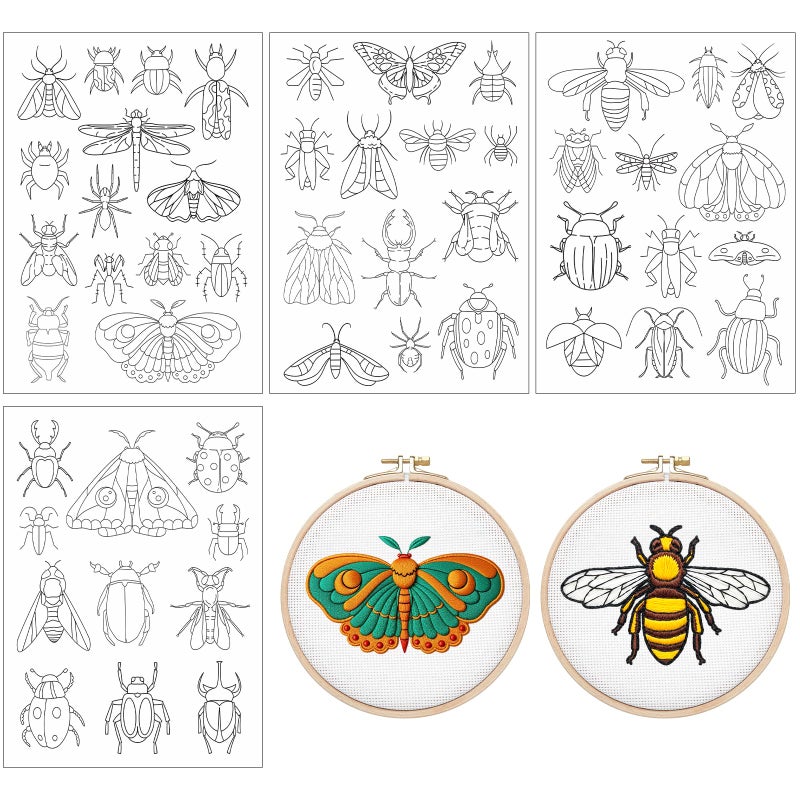 Rngmsi Water Soluble Embroidery Patterns - 4 Pcs Insect Theme Stick and Stitch Embroidery Paper Wash Away Butterfly Dragonfly Moth Design Water Soluble Stabilizer Transfer Paper for Hand Sewing - Image 1