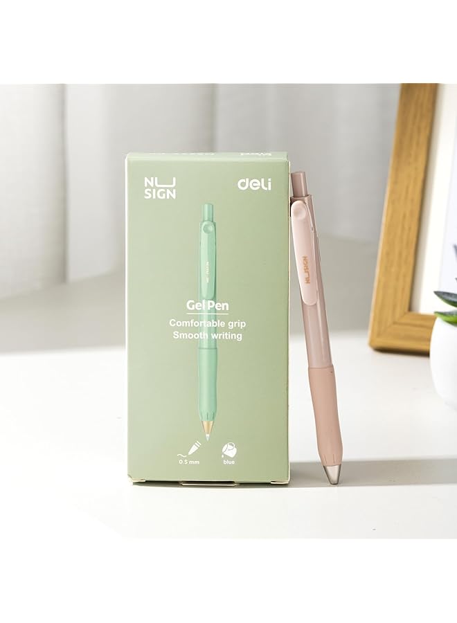 Deli Comfort Grip Smooth Writing Nusign Pastel Gel Pen 12 Pieces Set 0.5 Mm Tip Size Blue - Image 2