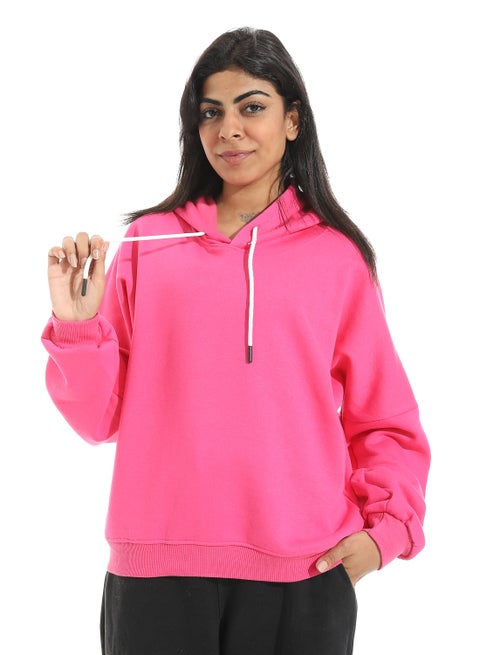 Comfy Regular Fit Hoodie with Drawstring _ Pink
