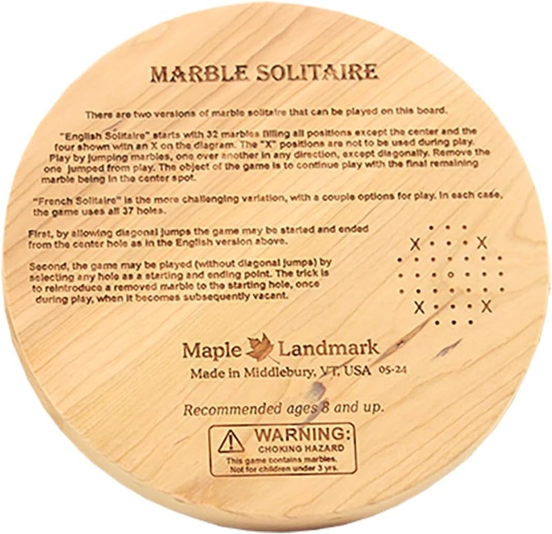 Maple Landmark Marble Solitaire Game - Classic Wooden Board with Black Marbles - Image 3
