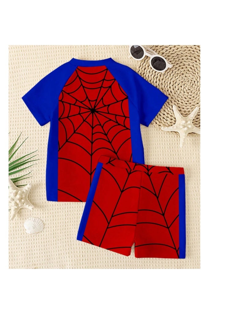 SPIDERMAN Boys  swimsuit  (3-4 years), 2-piece swimsuit set with a cute blue and red Spiderman cartoon print, stylish and trendy swimwear suitable for swimming, holidays and summer, printed swimsuit for young boys - Image 2