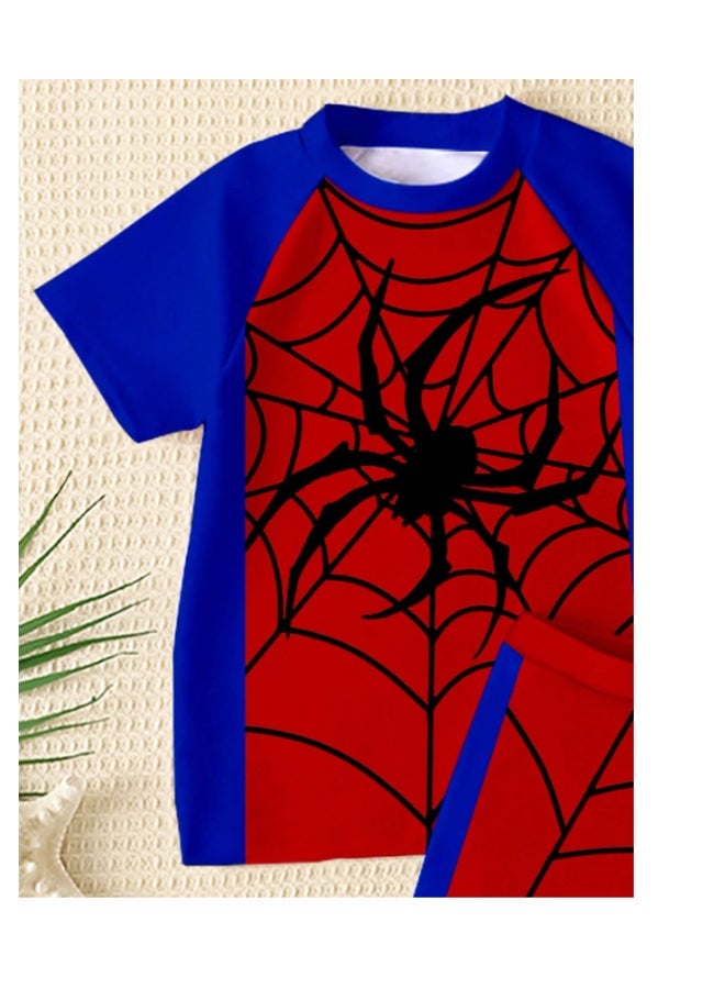 SPIDERMAN Boys  swimsuit  (3-4 years), 2-piece swimsuit set with a cute blue and red Spiderman cartoon print, stylish and trendy swimwear suitable for swimming, holidays and summer, printed swimsuit for young boys - Image 3