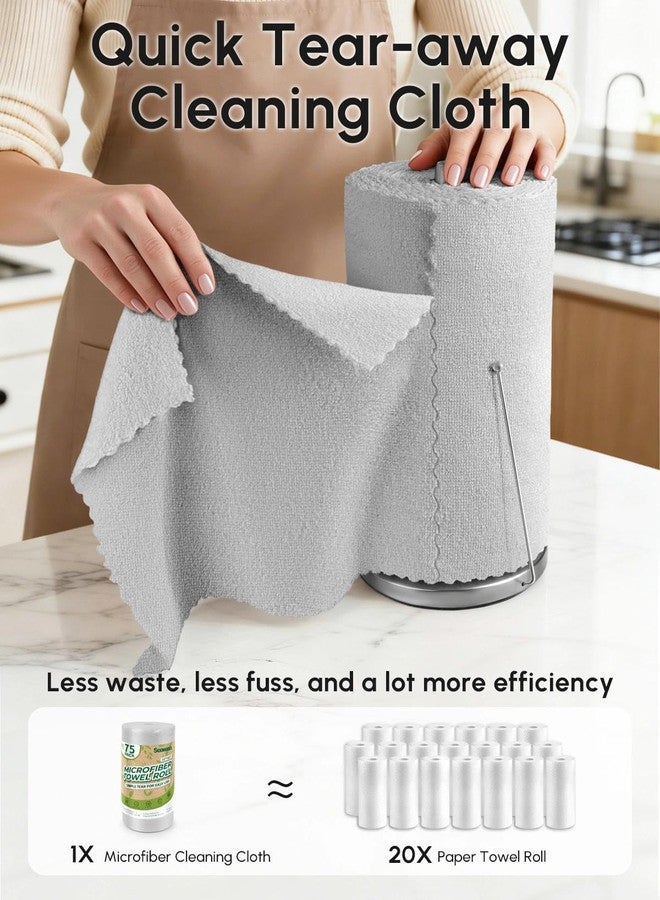SOOWASH Microfiber Cleaning Cloths Roll, 75 Pack Tear Away Microfiber Towels Roll, 12" x 12" Lint Free Rags, Reusable Cleaning Cloths, Washable, Scratch Free,Ultra Absorbent Dish Rags(Grey) - Image 2