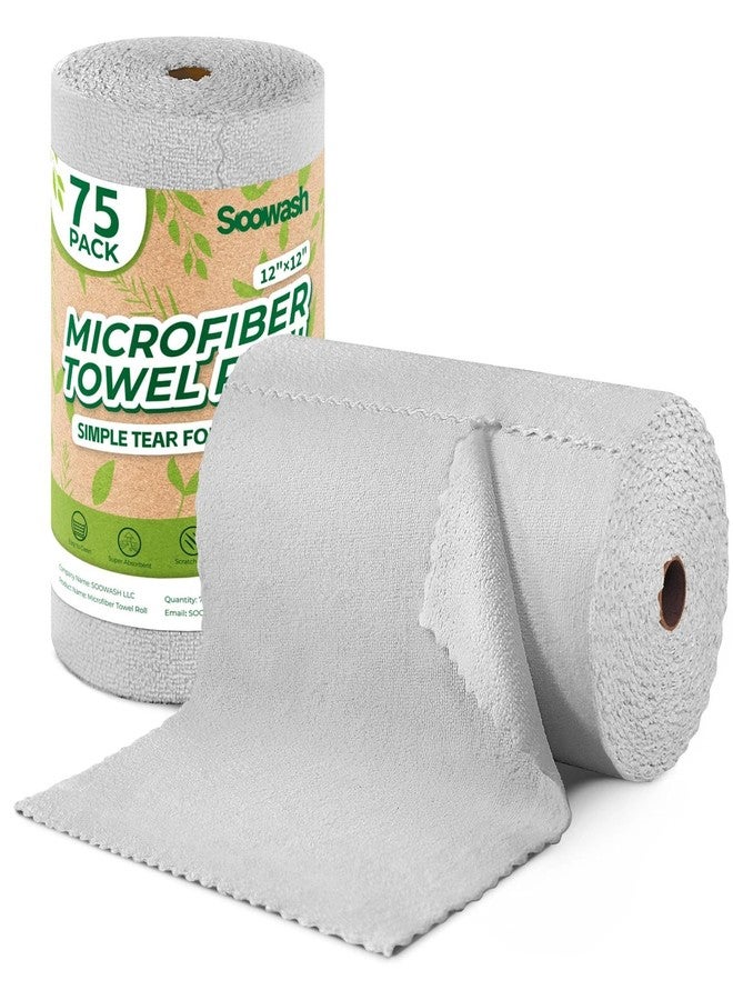 SOOWASH Microfiber Cleaning Cloths Roll, 75 Pack Tear Away Microfiber Towels Roll, 12" x 12" Lint Free Rags, Reusable Cleaning Cloths, Washable, Scratch Free,Ultra Absorbent Dish Rags(Grey) - Image 1