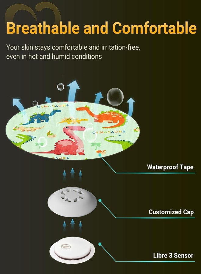 Amolyfe Libre 3 & Plus Sensor Covers Waterproof, 10 Pack Amolyfe Freestyle Libre 3 Covers, Bump-Proof with Hard Cap, Waterproof Breathable Medical CGM Adhesive Patches, 14-Day CGM Protection (Dinosaur) - Image 5