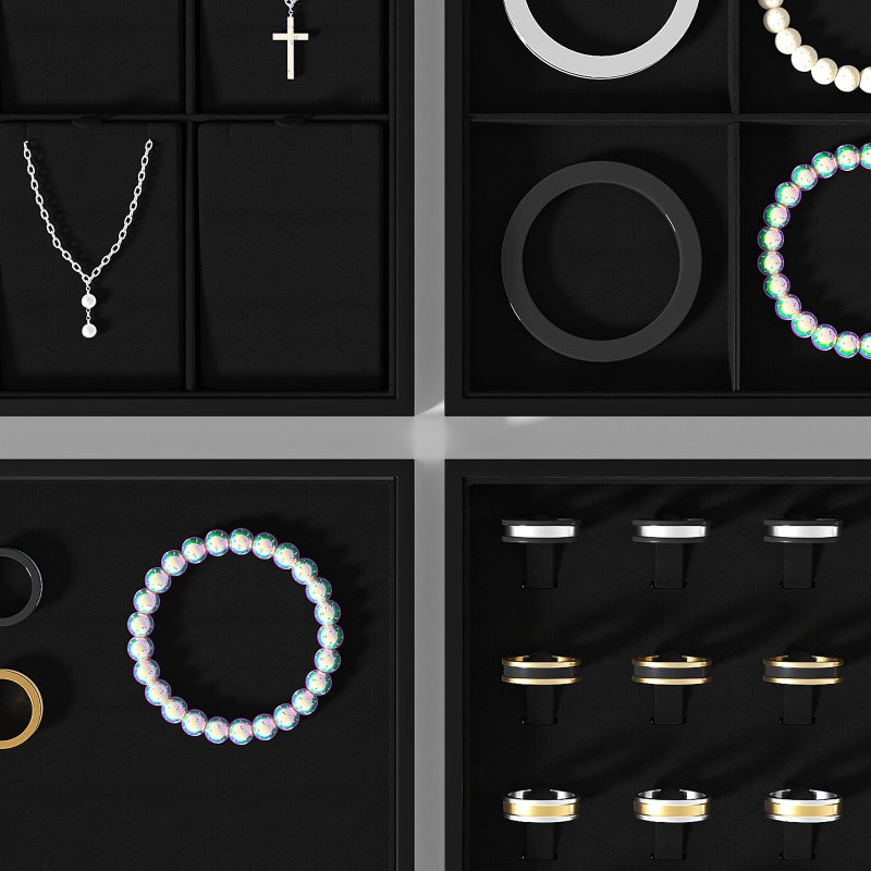 Julysky Jewelry Organizer Trays for Drawer,Jewelry Display Organizer Case for Women,Bracelet Necklace and Ring Display Stand for Selling,Velvet Jewelry Storage Display (Black, Empty Plate) - Image 4