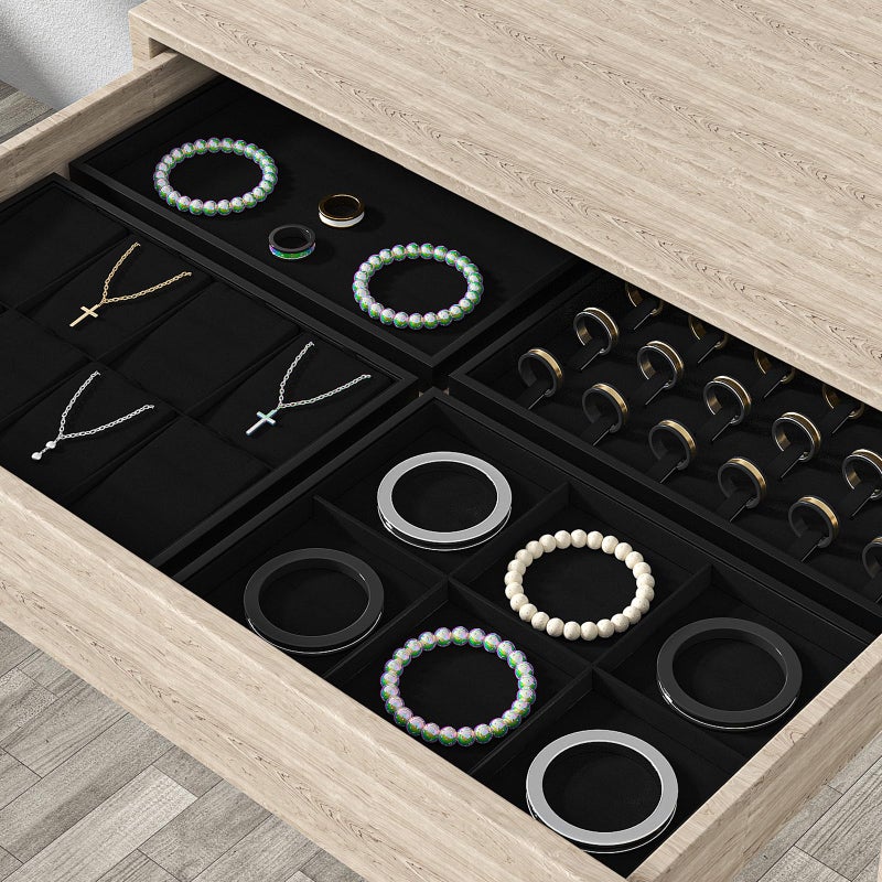 Julysky Jewelry Organizer Trays for Drawer,Jewelry Display Organizer Case for Women,Bracelet Necklace and Ring Display Stand for Selling,Velvet Jewelry Storage Display (Black, Empty Plate) - Image 3