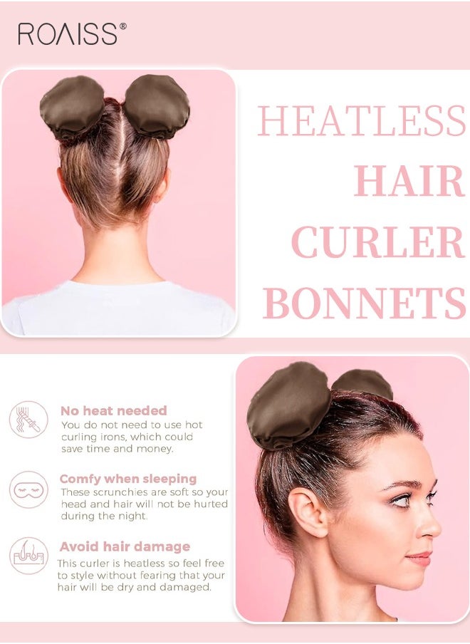 roaiss - 4 Pcs New Satin Heatless Hair Curler, Hair Rollers for Heatless Curls with Hair Caps, Soft Curling Rod Headband for Long Hair, Curling Set for Sleep in Overnight (Brown) - Image 1