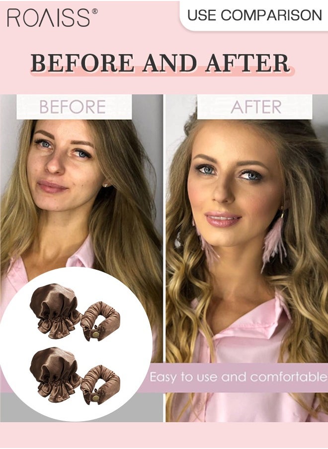 roaiss - 4 Pcs New Satin Heatless Hair Curler, Hair Rollers for Heatless Curls with Hair Caps, Soft Curling Rod Headband for Long Hair, Curling Set for Sleep in Overnight (Brown) - Image 1
