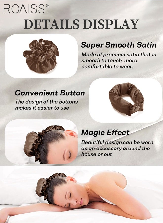 roaiss - 4 Pcs New Satin Heatless Hair Curler, Hair Rollers for Heatless Curls with Hair Caps, Soft Curling Rod Headband for Long Hair, Curling Set for Sleep in Overnight (Brown) - Image 1