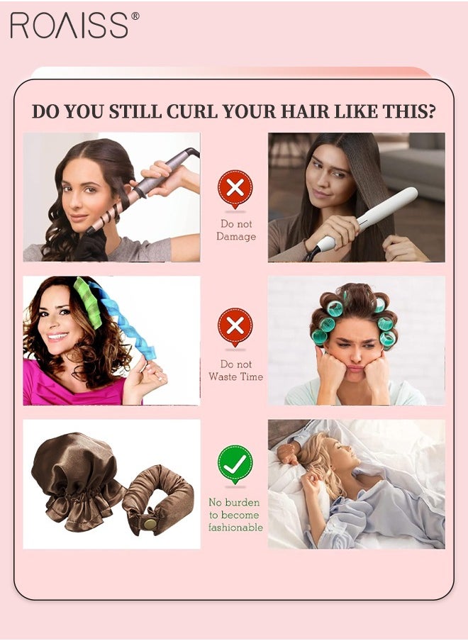 roaiss - 4 Pcs New Satin Heatless Hair Curler, Hair Rollers for Heatless Curls with Hair Caps, Soft Curling Rod Headband for Long Hair, Curling Set for Sleep in Overnight (Brown) - Image 1