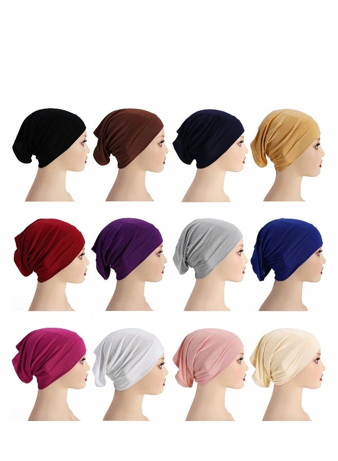 Hijab Undercap Scarf, 12Pcs Under Scarf Cap Caps for Women Men Turban Head Wraps Solid Color Tube Unisex Stretch Dreadlocks Neck Cover - Image 1