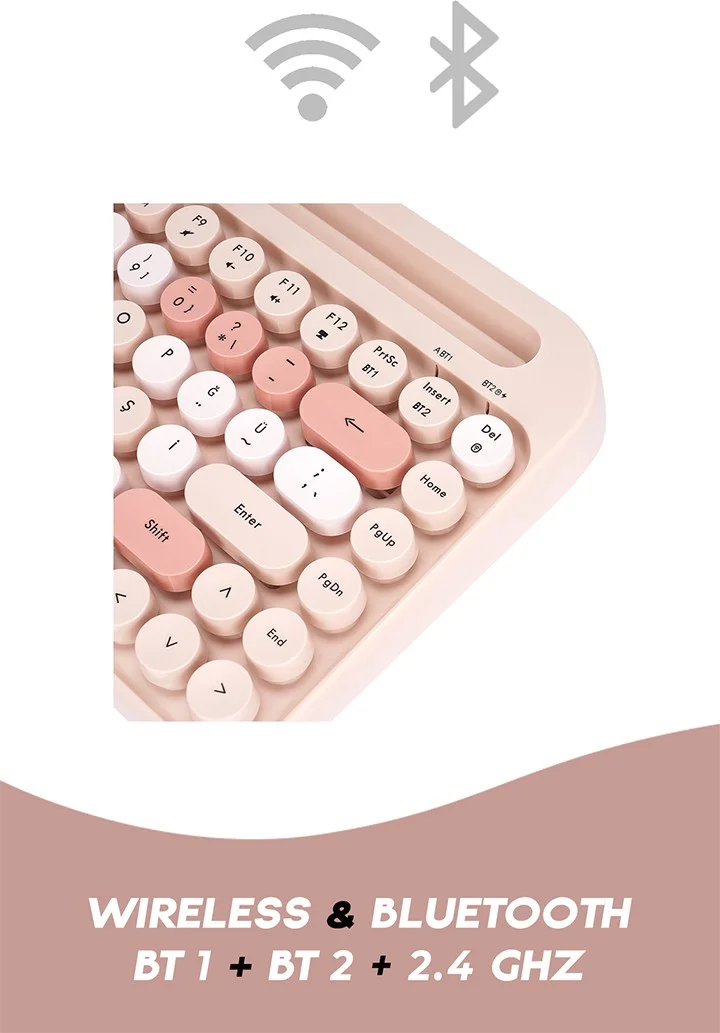 Everest K-98 Latte 2.4g+Bt1+Bt2 Mac Win Ios Android Multi-Device Wireless Bluetooth Keyboard
