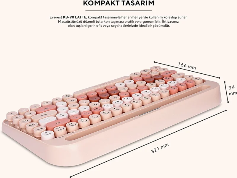 Everest K-98 Latte 2.4g+Bt1+Bt2 Mac Win Ios Android Multi-Device Wireless Bluetooth Keyboard