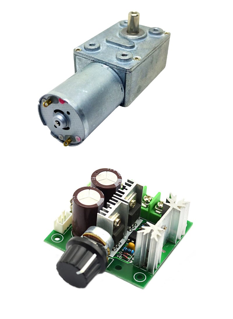 INVENTO 1pcs 5V - 12V 10 Kg-cm 60 RPM DC Motor Worm Geared Gearbox High Torque with 12V - 40V 10A PWM DC Motor Variable Speed Controller - Image 1
