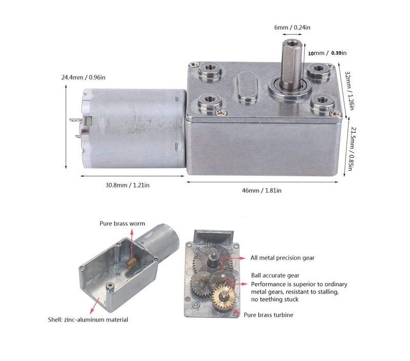 INVENTO 1pcs 5V - 12V 10 Kg-cm 60 RPM DC Motor Worm Geared Gearbox High Torque with 12V - 40V 10A PWM DC Motor Variable Speed Controller - Image 3