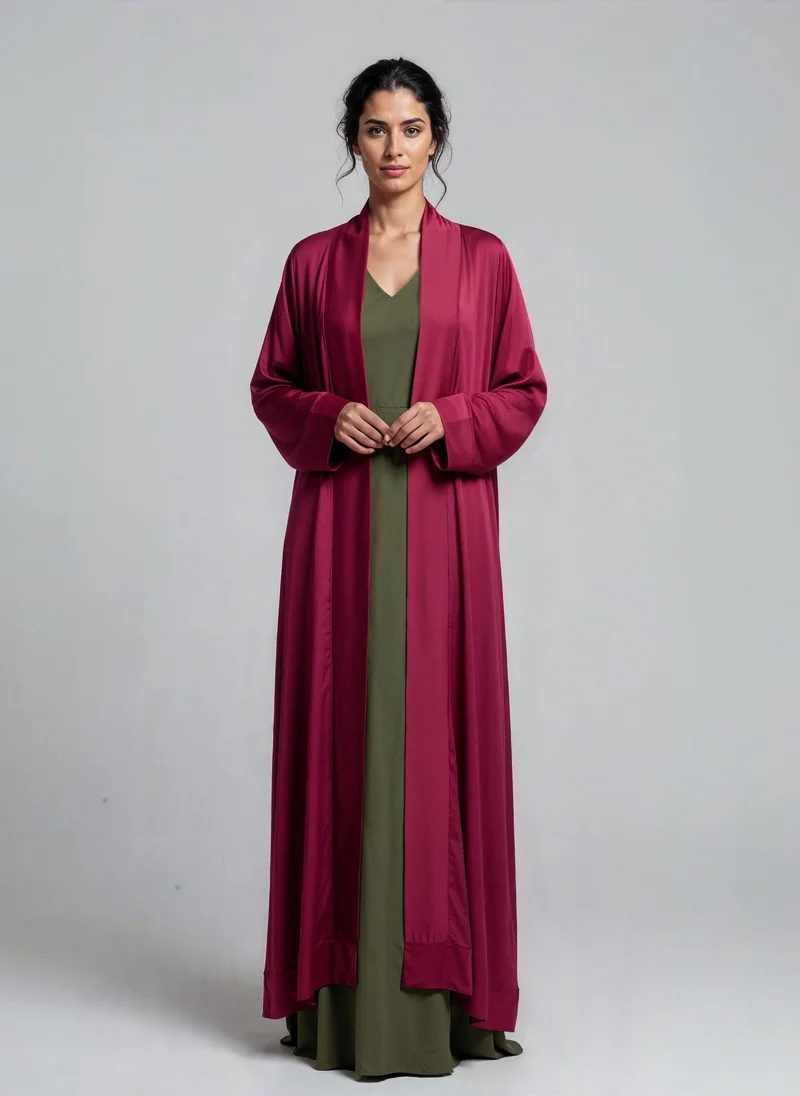 Burgundy Satin Abaya Kaftan