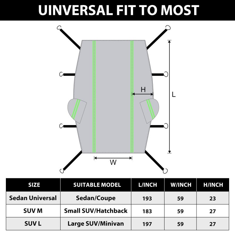AltoCover Half Car Cover Sedan with Green Reflective Strip, Hail Protector Car Cover with Cotton Liner, Sunroof & Windshield Cover for Ice and Snow, All Weather Car Body Cover for Sun, Rain, Dust - Image 5