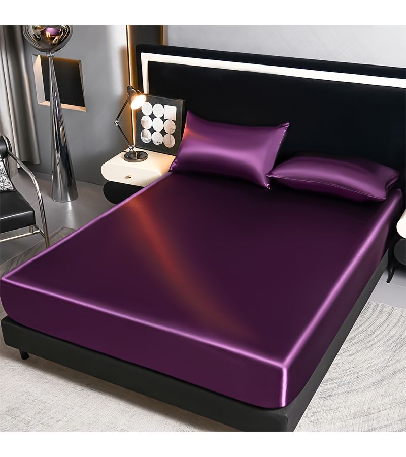 Luxury Satin Deep Purple Mattress Protector Solid Color Bed Cover Soft Comfortable Skin Friendly for Bedroom Guest Room All Seasons 59.06 by 78.74 Inches - Image 5