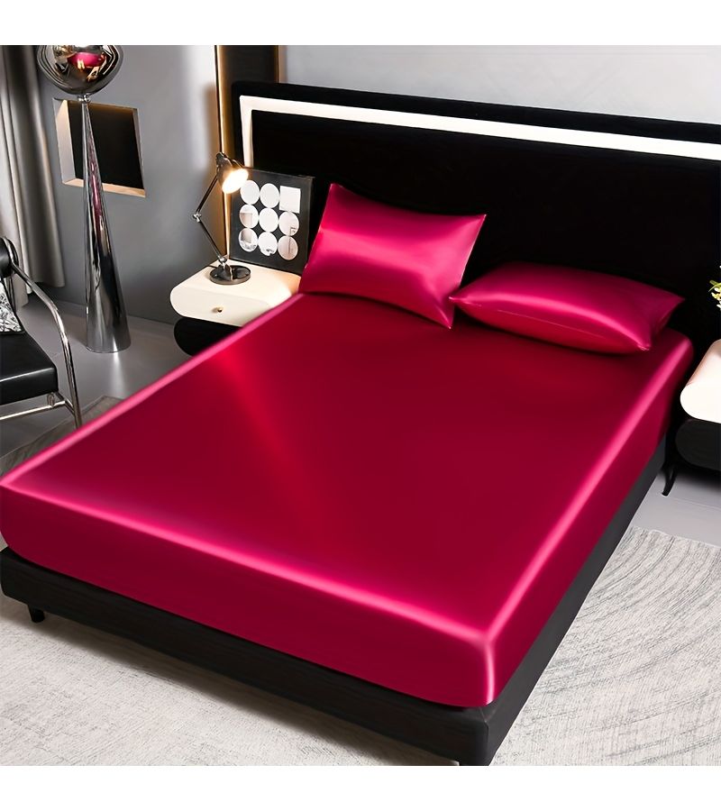 Luxury Satin Deep Purple Mattress Protector Solid Color Bed Cover Soft Comfortable Skin Friendly for Bedroom Guest Room All Seasons 59.06 by 78.74 Inches - Image 1