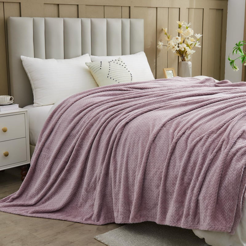 NEWCOSPLAY Super Soft King Blanket Light Purple Premium Silky Flannel Fleece Leaves Pattern Lightweight Bed Blanket All Season Use (Light Purple, King(90"x110")) - Image 4