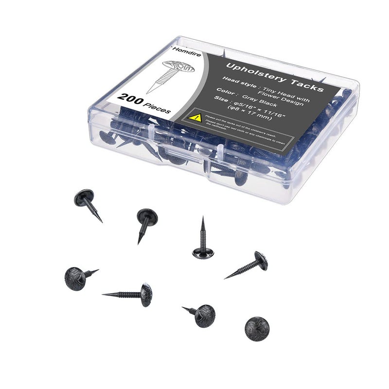 Homdire Upholstery Tacks With Small Head  5/16 Inch Vintage Furniture Tacks Nails For Upholstery  200Pcs Mini Decorative Nails With Threaded Leg  Sofa Tacks For Woods (Gray Black) - Image 2