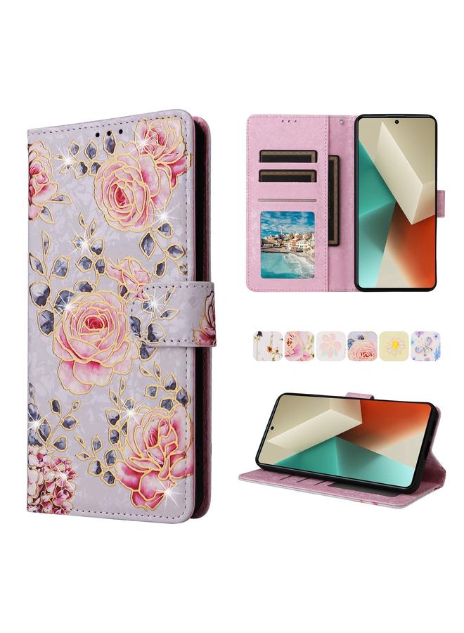 اس-توب جراب لهاتف Redmi Note 13 5G جراب هاتف جلدي مطلي بطبقة برونزية بتقنية RFID - Image 1