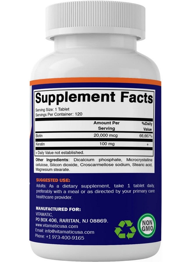 Vitamatic High Potency Biotin 20000 mcg (20mg) with Keratin 100mg - 120 Vegetarian Tablets - Biotin Supplements for Healthy Hair Skin & Nails for Adults (120 Count (Pack of 1)) - Image 4