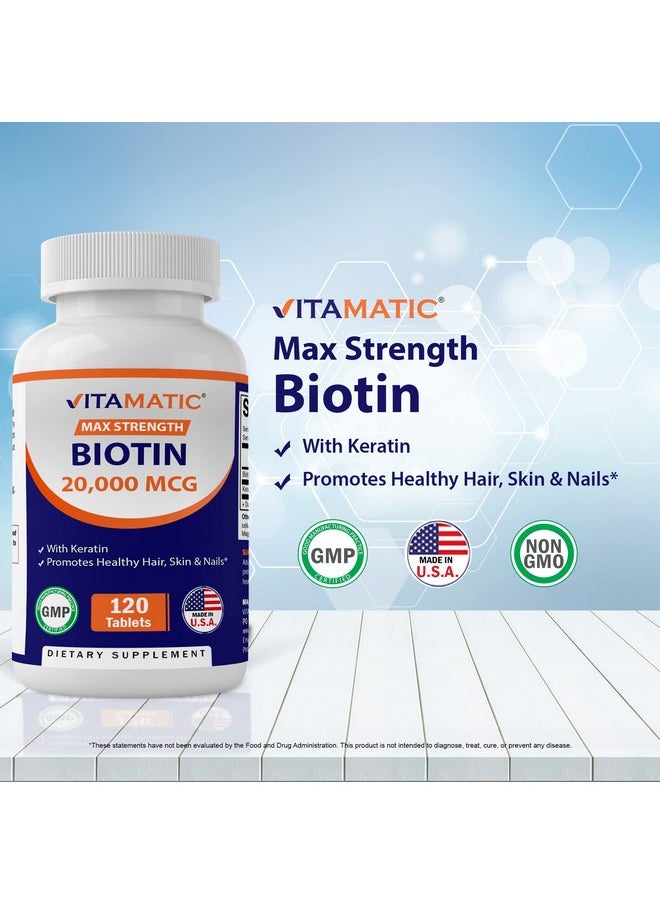 Vitamatic High Potency Biotin 20000 mcg (20mg) with Keratin 100mg - 120 Vegetarian Tablets - Biotin Supplements for Healthy Hair Skin & Nails for Adults (120 Count (Pack of 1)) - pzsku/Z8FA3B68827E1B0BDC7C3Z/45/_/1739864090/282939d9-ec91-4508-9ea1-3c6ef20f3182