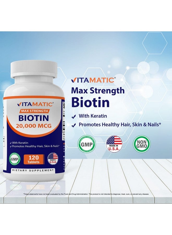 Vitamatic High Potency Biotin 20000 mcg (20mg) with Keratin 100mg - 120 Vegetarian Tablets - Biotin Supplements for Healthy Hair Skin & Nails for Adults (120 Count (Pack of 1)) - Image 3