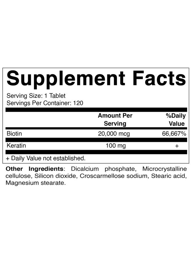 Vitamatic High Potency Biotin 20000 mcg (20mg) with Keratin 100mg - 120 Vegetarian Tablets - Biotin Supplements for Healthy Hair Skin & Nails for Adults (120 Count (Pack of 1)) - Image 2