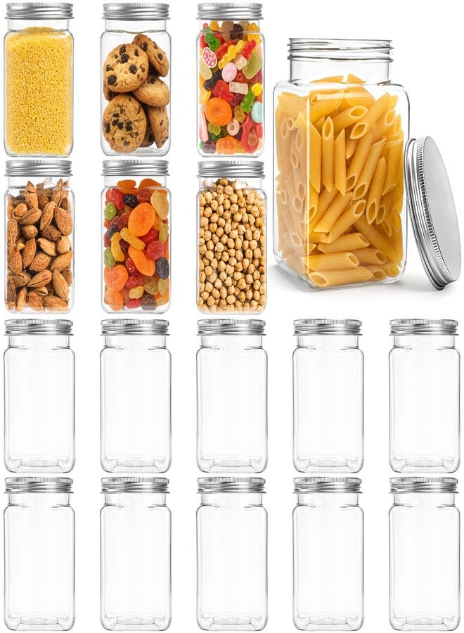 Bekith 16 Pack Clear Plastic Jars with Lids, 16 OZ Wide-Mouth Refillable Storage Containers, Square Empty Plastic Storage Jars for Dry Food, Candy, Cookie, Peanut Butter, Honey - Image 1