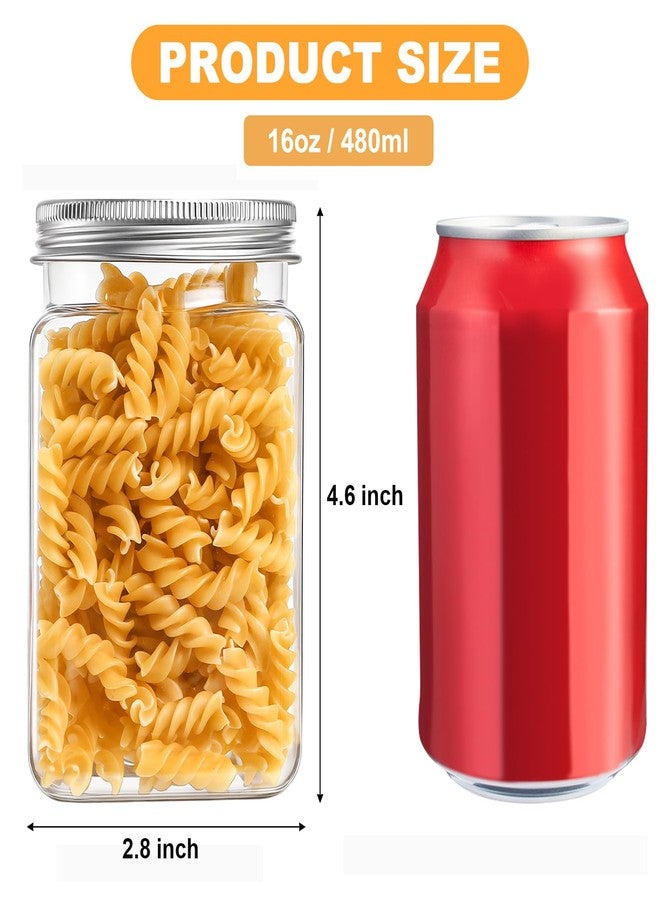 Bekith 16 Pack Clear Plastic Jars with Lids, 16 OZ Wide-Mouth Refillable Storage Containers, Square Empty Plastic Storage Jars for Dry Food, Candy, Cookie, Peanut Butter, Honey - Image 2