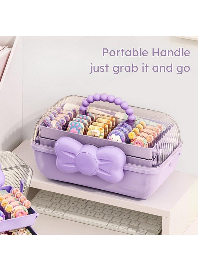 HoopVool Hair Accessories Organizer Box, Hair Ribbon Storage Box Ribbon Box Multi-Purpose 3 Layer Organizer with Handles for Nail Hair Accessories Sewing Supplies Makeup Art Supplies (Purple) - Image 2